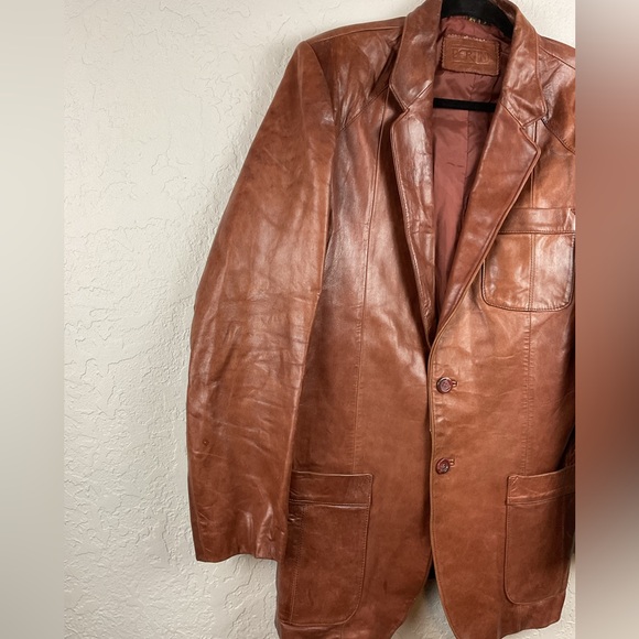 Men’s Vintage Bertini Brown Leather Blazer Jacket Button Down Size 42L - Picture 3 of 14